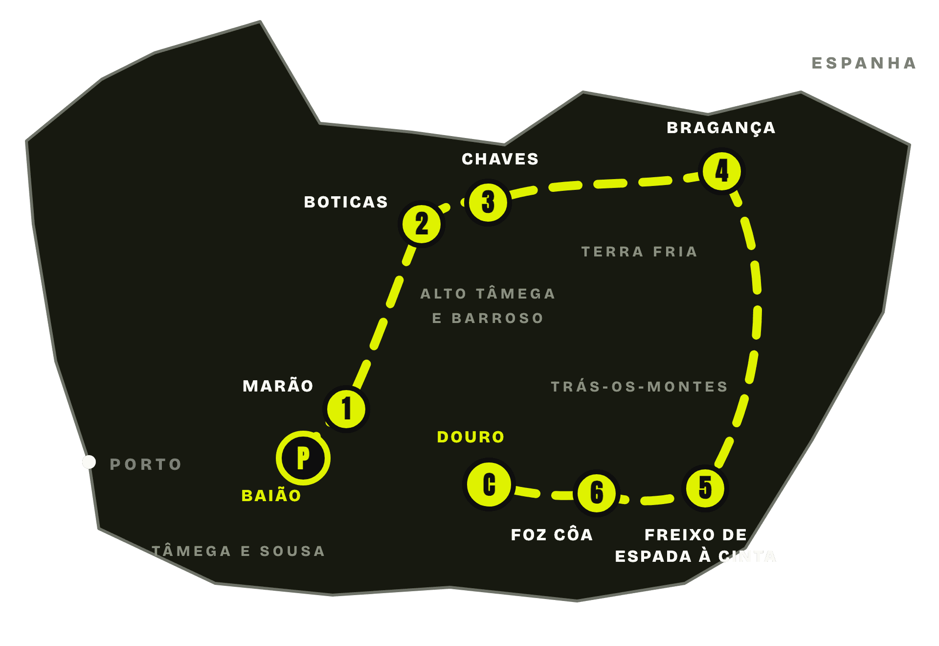 Mapa da rota — 730 km pelo Norte Selvagem: Baião, Marão, Boticas, Chaves, Bragança, Freixo de Espada à Cinta e Foz Côa